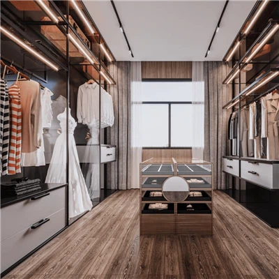 Современная стеклянная гардеробная